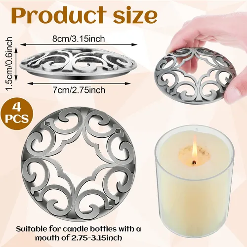 Vista 2 de Shellwei 4 piezas de velas perfumadas para quemar uniformemente cubiertas de metal plateado, cubierta decorativa para velas, tapas talladas