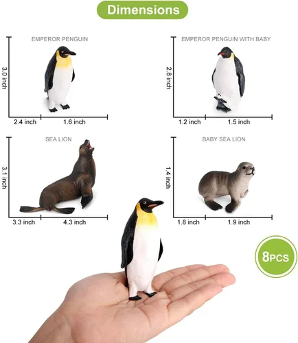 Vista 5 de Volnau Figuras de juguetes de criaturas marinas, 8 piezas de figuras de animales del océano de la Antártida para niños pequeños, decoración