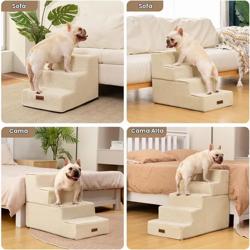 Vista 4 de Aodisman - Escaleras para perros y gatos pequeños, escalones de 3 escalones para mascotas para sofá y cama Beige