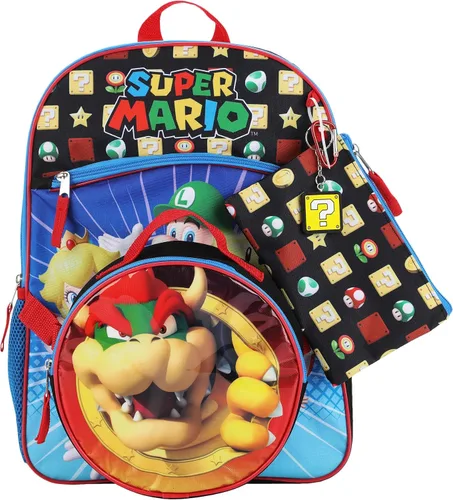 Vista 2 de Bioworld Kids Super Mario Brothers - Juego de mochila y lonchera de 5 piezas Azul