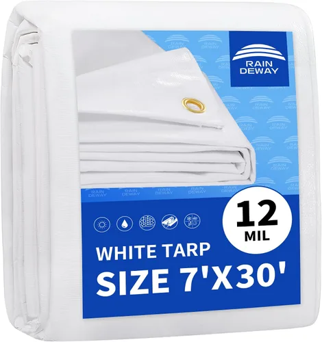 Vista 60 de RAINDEWAY Lonas de 4x8 pies, lona multiusos de poliéster a rayas de 12 mil, impermeable, con ojales y bordes reforzados, lonas rojas/blancas