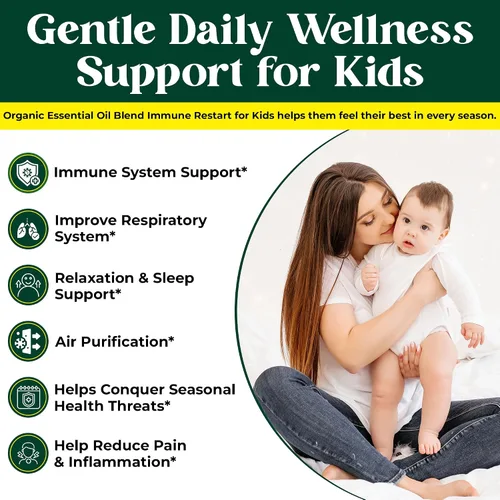 Vista 4 de Center of Paradise Immune Restart Kids Mezcla de aceites esenciales orgánicos para apoyo inmunológico (0.3 onzas líquidas), certificado por USDA