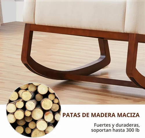 Vista 9 de Yaheetech Mecedora, moderna silla deslizante, sillón reclinable con patas de madera y bolsillo lateral, silla mecedora para guardería con respaldo