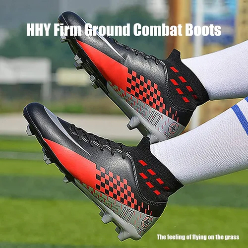 Vista 5 de HHY Zapatos de fútbol para hombre con tacos de fútbol con cordones y puntas antideslizantes