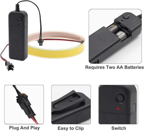 Vista 4 de Ourbest EL - Luz brillante de neón de 3.3 ft – 3 modos de permanencia/flash lento/estroboscópico rápido, kit de luz electrouminiscente para disfraz