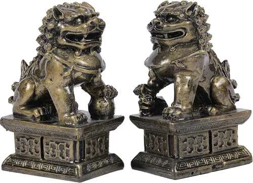 Vista 7 de Foo Dogs - Estatuas de león guardián, par de figuras de perros Fengshui Fu, inauguración de la casa, felicitaciones para evitar la energía malvada