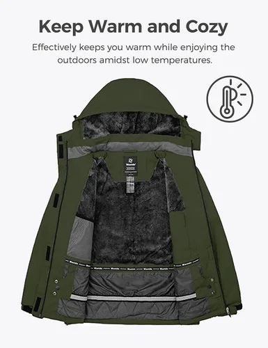 Vista 3 de Wantdo - Chaqueta de esquí impermeable para mujer, abrigo de invierno cálido y resistente al viento, abrigos de nieve