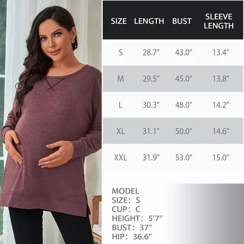Vista 6 de Bhome Camisa de maternidad de manga larga con cuello redondo y abertura lateral para mujer, casual