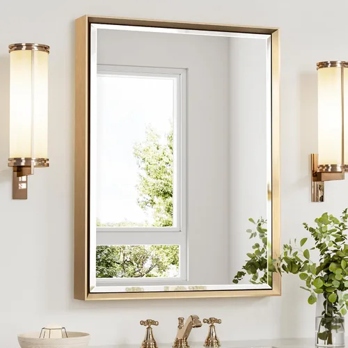 Vista 47 de Espejo de baño negro, espejo de baño biselado de 16 x 24 pulgadas para pared, espejo con marco negro antioxidante para decoración de baño, sala