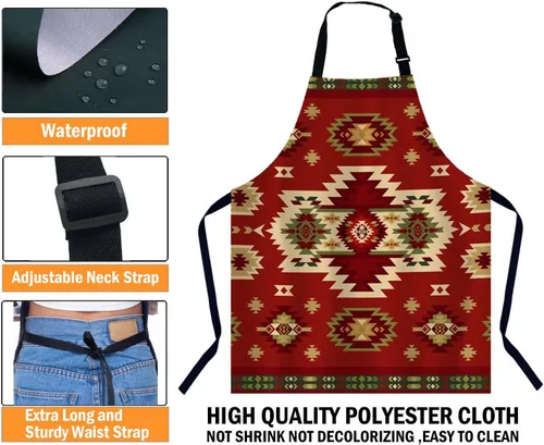 Vista 3 de Delantal de chef con patrón geométrico azteca, delantal de cocina y horneado para hombres y mujeres, delantal de cocina, delantal de carnicería