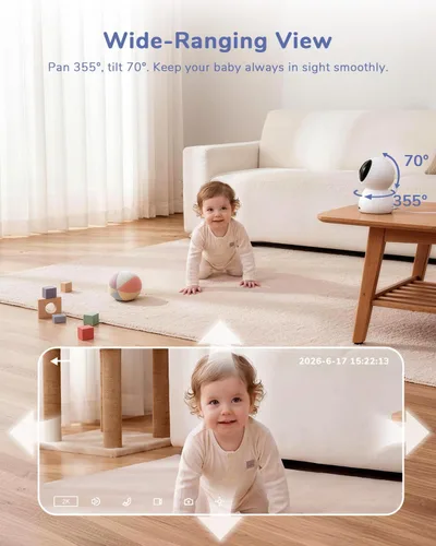 Vista 8 de WiFi Baby Monitor with 6.5" Touchscreen, 4MP Camera, 5X Zoom White
