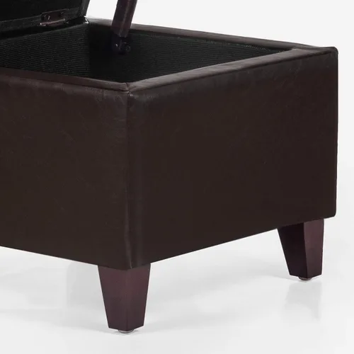 Vista 6 de Adeco Otomana moderna de almacenamiento de piel sintética de 18 pulgadas con patas de madera para sala de estar, banco rectangular con detalles