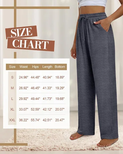 Vista 6 de Neer Paquete de 3 pantalones de yoga para mujer con bolsillos, cintura alta, cómodos, con cordón, pantalones deportivos sueltos de pierna ancha