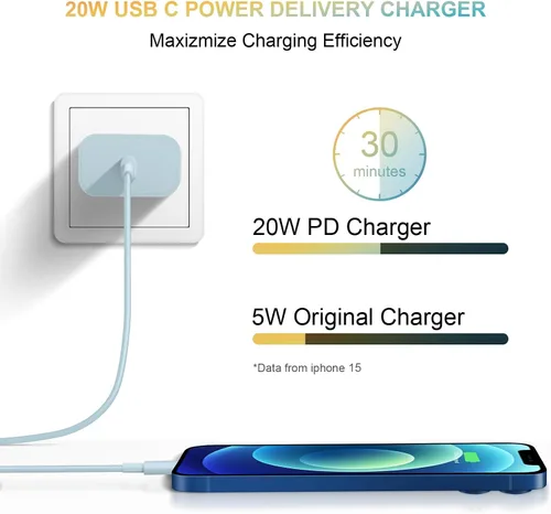Vista 10 de Bloque de cargador USB C para iPhone 17 Cargador de pared Adaptador de corriente de 20 W para iPhone 17/17 Air/17 Pro/17 Pro Max, 16 15 14 13 12 11