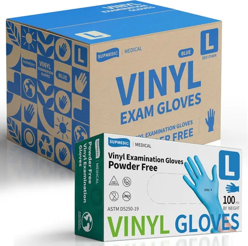 Vista 15 de Supmedic Vinyl Disposable Exam Gloves, 4Mil Powder-Free Latex-Free Food Grade Cooking Cleaning Medical Glove Blue 100&1000 Ct