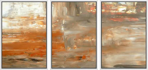 Vista 120 de wall26 Lienzo enmarcado para pared, juego de arte con trazos de pintura roja y naranja vibrante, paisaje, formas abstractas, ilustraciones, arte