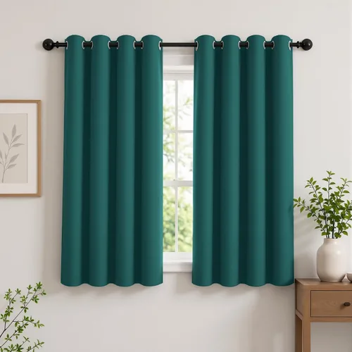 Vista 77 de Cortinas de oscurecimiento de habitación de 45 pulgadas de largo para dormitorio y sala de estar, cortinas térmicas aislantes con ojales