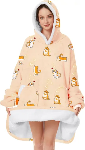 Vista 32 de Zando Manta con Capucha Ponible Manta para Niños y Adultos Manta Cómoda con Capucha Sudadera de Gran Tamaño Sherpa Forro Polar
