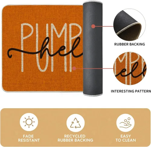 Vista 6 de Artoid Mode Juego de 3 tapetes de cocina naranja con texto en inglés "Hello Pumpkin", decoración otoñal para el hogar, alfombras de cocina de bajo