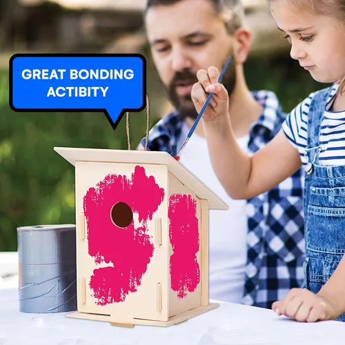Vista 4 de Neliblu Paquete de 2 kits de casa de pájaros para niños, 6.1 x 5.9 x 3.0 pulgadas, manualidades y decoración de jardín, precortados, fáciles