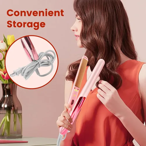 Vista 5 de Bo'laiya Plancha y rizador de pelo 2 en 1, con tecnología ultra suave con revestimiento de cerámica, calentamiento ultrarrápido, memoria TEM