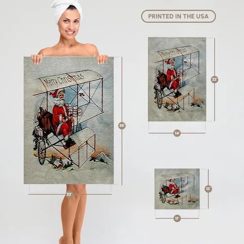 Vista 5 de 3dRose Paño de lavado de 11 x 12 pulgadas para cara y cuerpo – Feliz Navidad Santa volando una caja vintage cometa avión imagen vintage diseños