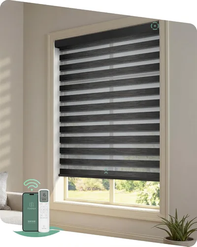 Vista 19 de Yoolax Persianas motorizadas de cebra con control remoto, persianas Gris suave