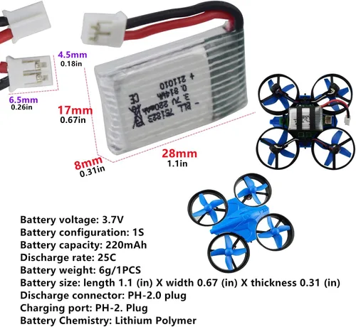 Vista 2 de Accesorios 6PCS 3.7V 220mah batería de litio y 6 en 1 cargador de equilibrio para E010 E010C E011 E011C E013 GoolRC T36 NINHUI NH010 F36 H36 HS210