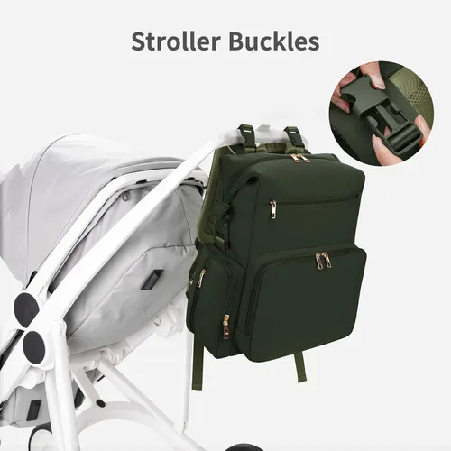 Vista 6 de CEI-CEI Mochila de neopreno para pañales con bolsillos aislados, bolsas grandes de maternidad para bebés recién nacidos, bolsa de viaje con Verde