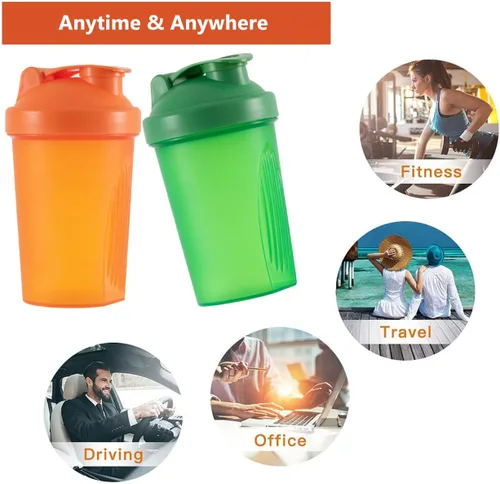 Vista 4 de ANNAKIKI Shaker Bottle - Batido de proteínas y botella agitadora de 13.5 onzas / 13.5 fl oz con bolas batidoras, plástico sin BPA