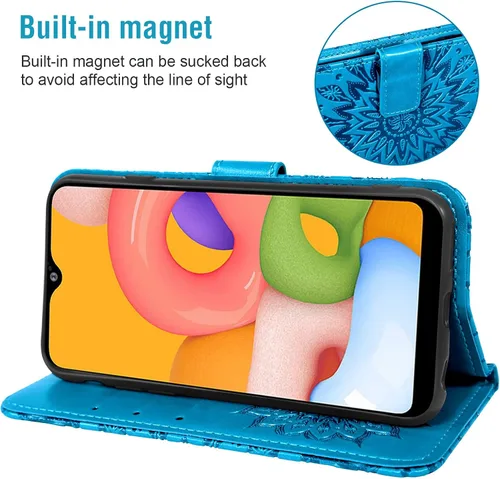 Vista 3 de Asuwish Funda de teléfono para Samsung Galaxy A01 con protector de pantalla de vidrio templado y funda delgada de cuero con soporte para tarjetas