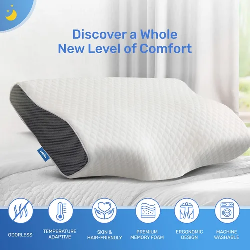 Vista 4 de Derila Almohada Cervical para el Cuello para Dormir - Almohada de Soporte para Espalda, Estómago, Durmientes de Lado, Almohadas de Espuma