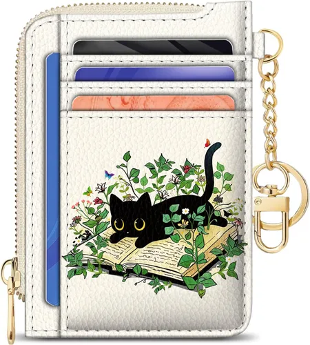 Vista 17 de GIANCOMICS Cartera delgada con tarjetero para mujer, funda pequeña con bloqueo Rfid, llavero de bolsillo delgado con cremallera curvada, tarjetero