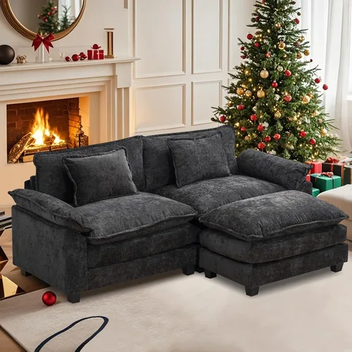 Vista 29 de Sofá Seccional, Sofá Modular Cloud con Otomana, Sofás Cama de Asiento Profundo con Almohadas Decorativas, Cómodo Sofá de Dos Plazas de Chenilla