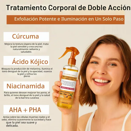 Vista 5 de Peel Shot Keratin Care Spray de Ácido Kójico y Cúrcuma 200ml, Spray Exfoliante de Cúrcuma con Retinol, Glutatión, Niacinamida, Vitamina B, C, E
