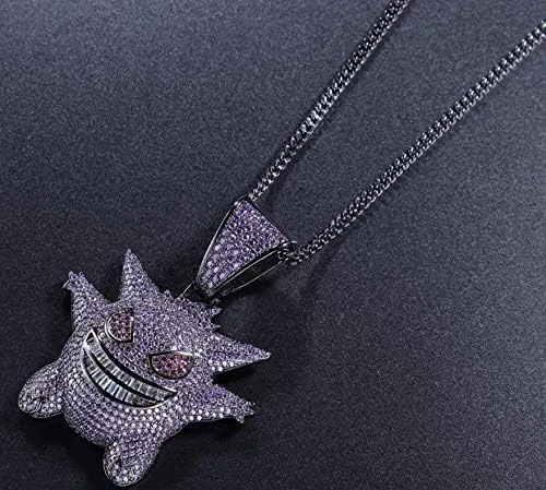 Vista 6 de Starryinter Collar con dije de gengar azul o morado con burbujas de Hip Hop Metal Diamantes de imitación