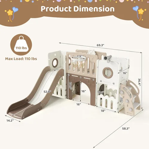 Vista 2 de Arlopu Juego de Tobogán 9 en 1 para Niños Pequeños, Set de Juego de Escalador y Tobogán Grande para Niños con Pendiente Larga, Telescopio, Espacio