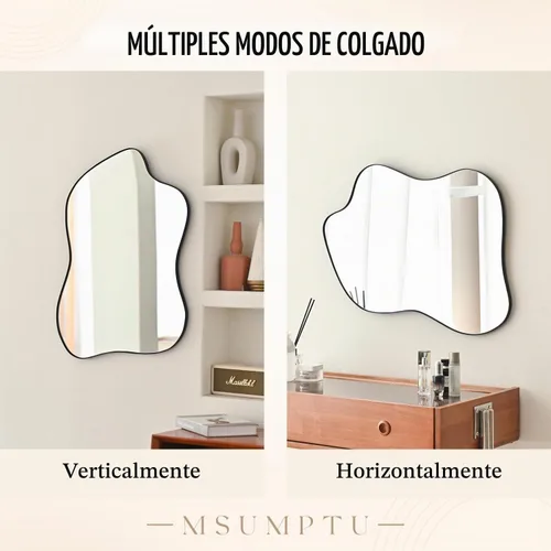 Vista 6 de Espejo de Pared Irregular Negro con Forma de Onda, Espejo de Pared con Marco de Metal para Baño, Dormitorio, Entrada, Sala de Estar, Decoración