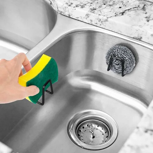 Vista 2 de ESINAM 2 piezas de soportes para esponjas para fregadero de cocina, soporte para esponja pequeño con adhesivo fuerte, organizador de fregadero