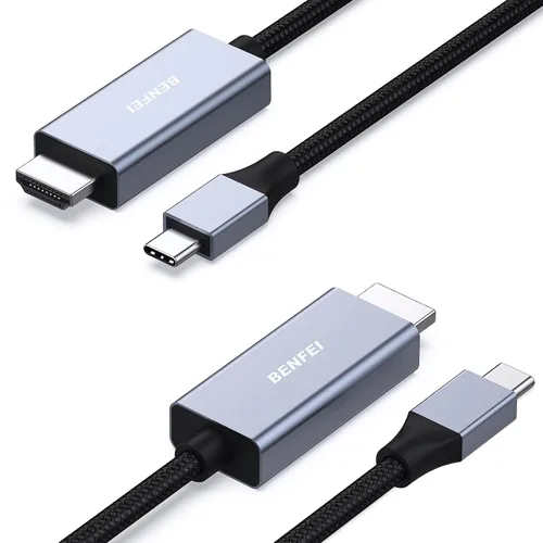Vista 13 de BENFEI Paquete de 2 cables USB C a HDMI de 3 pies, cable USB tipo C a HDMI, Thunderbolt 3/4 compatible con iPhone 15 Pro/Max, MacBook Pro/Air 2023