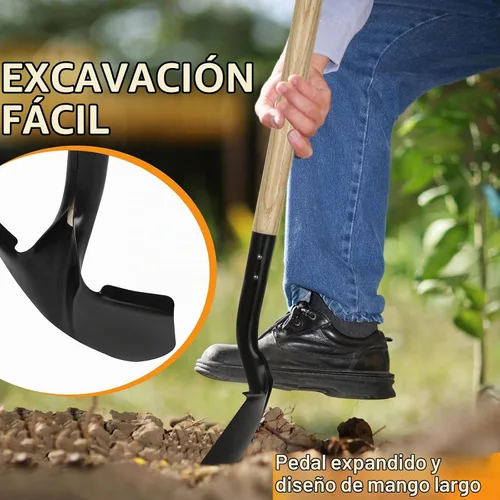 Vista 6 de Pala de excavación resistente de punta redonda de 41 pulgadas, mango de madera con agarre en D y cabeza de acero aleado, ideal para jardín