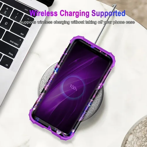 Vista 7 de Casetego Funda para Galaxy S9, que brilla en la oscuridad, tres capas, resistente, a prueba de golpes, policarbonato duro+silicona suave Púrpura