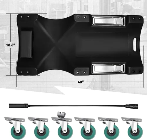 Vista 7 de Auto Dynasty Tablilla rodante de 40 pulgadas para reparación mecánica automotriz en el garaje, de perfil bajo, con luz LED y reposacabezas Negro