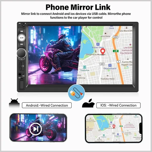 Vista 4 de UNITOPSCI Estéreo de auto de doble DIN con Apple CarPlay y Android Auto Bluetooth, pantalla táctil de 7 pulgadas, radio de auto de 2 DIN