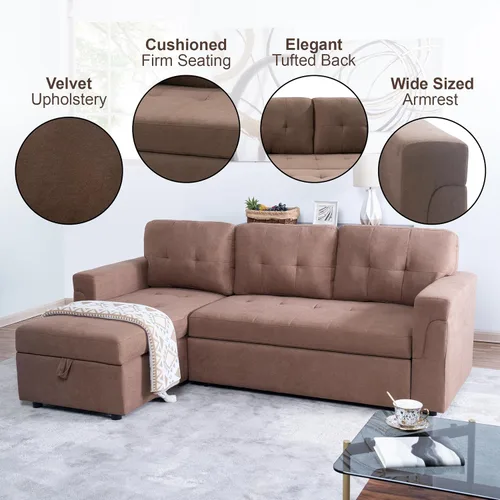 Vista 5 de Naomi Home Transforma Cualquier Espacio: Sofá Seccional Reclinable con Sofá Cama Convertible y Chaise Acogedora. Encuentra Comodidad Tranquila