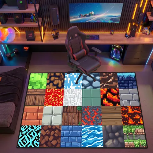 Vista 2 de Alfombra de juego - Alfombra de habitación de juegos a cuadros genial para niños, adolescentes, niños, alfombra para dormitorio, sala