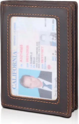 Vista 19 de Bolsillo frontal con bloqueo RFID, minimalista, delgado, de cuero, plegable, para tarjeta de crédito, con ventana de identificación