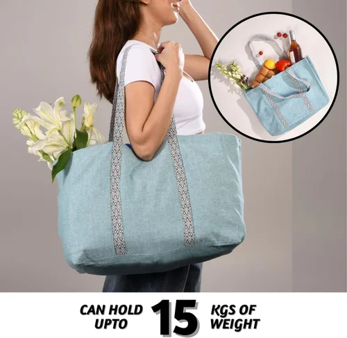 Vista 2 de Folkulture Bolso tote para mujer, lona, Verde salvia, Bolso tote