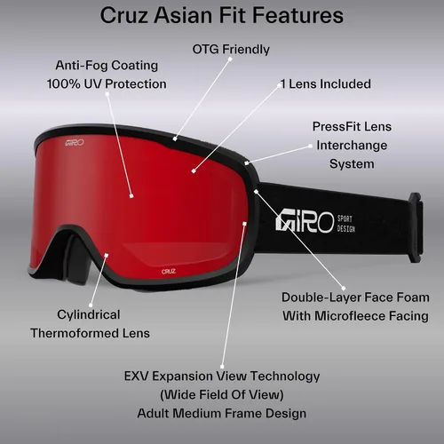 Vista 3 de Giro Cruz Asian Fit - Gafas de esquí para hombres, mujeres y jóvenes, antiniebla, OTG (sobre anteojos)