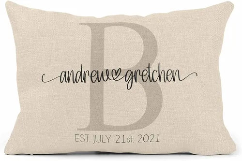 Vista 9 de Girls Love A Monogram Almohadas de boda para parejas, almohada personalizada única con nombres, regalo de inauguración de la casa (diseño 1)